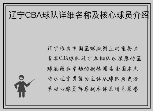 辽宁CBA球队详细名称及核心球员介绍