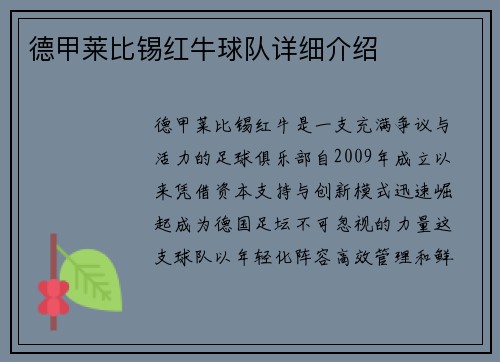 德甲莱比锡红牛球队详细介绍